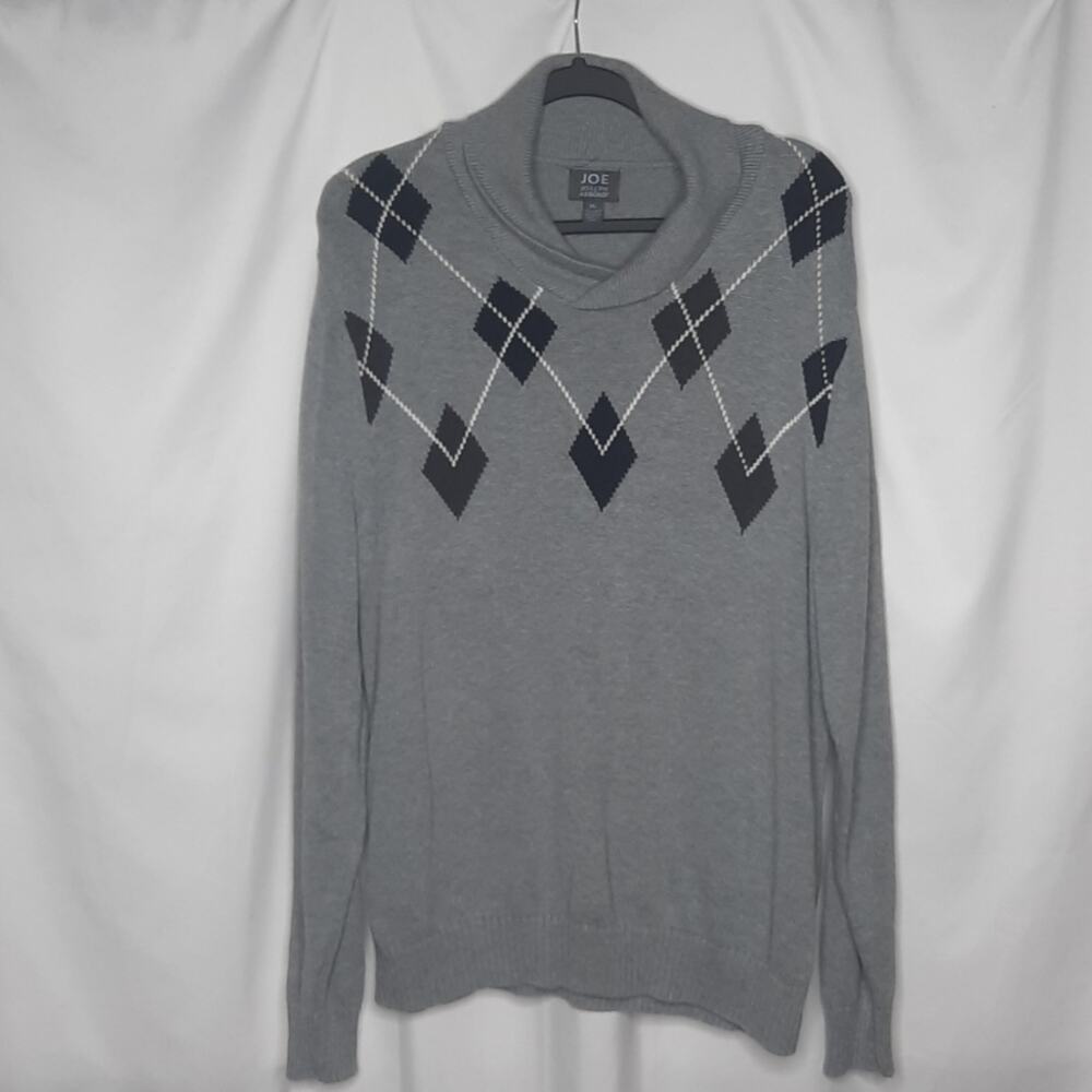 Joe Joseph Abboud Men's Argyle Pullover Shawl Collar Sweater Gray Black XL